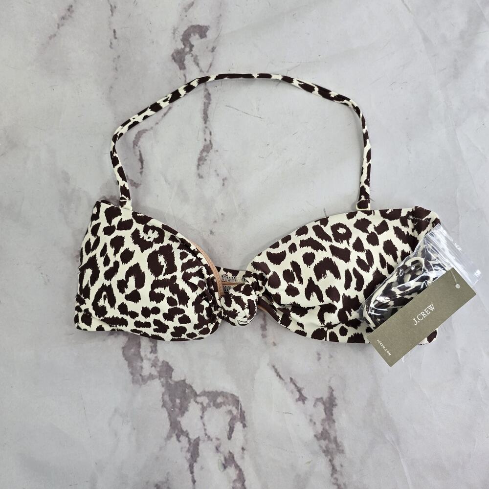 J Crew Swim Top Leopard Print Bikini Twist Knot Bandeau Bathing Suit Halter
